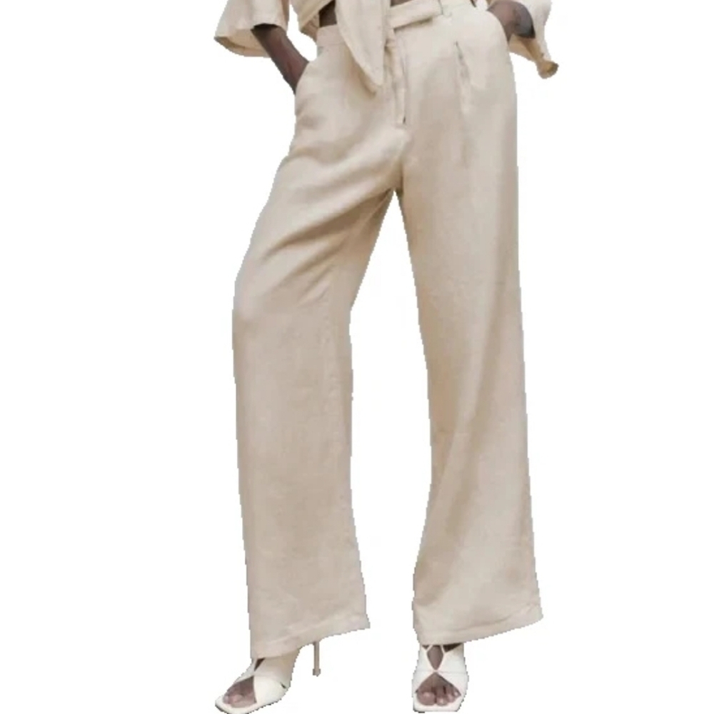Zara High Rise Pleated Linen Pants